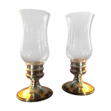 Pair of glass photophore and silver metal foot