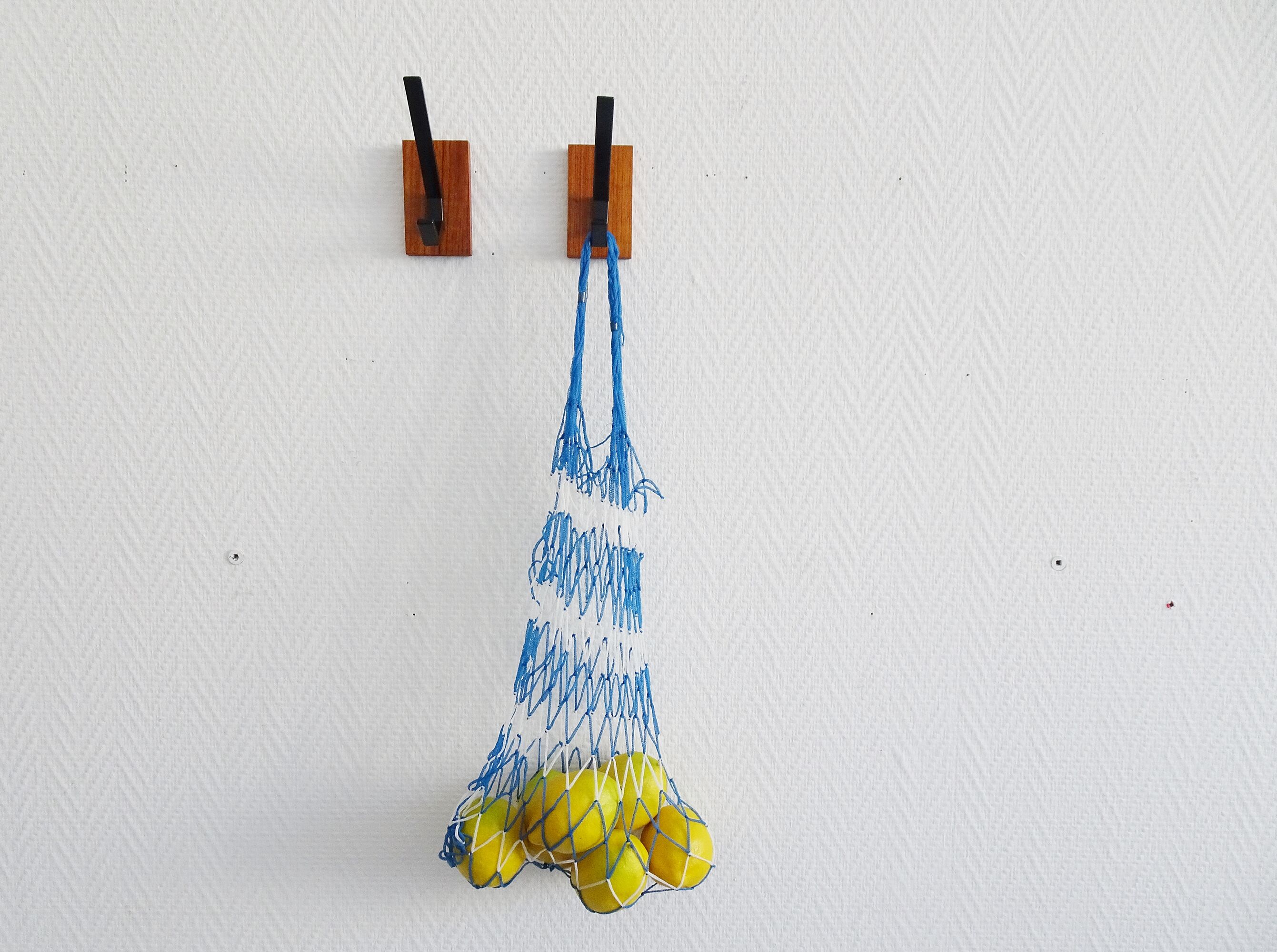 Vintage teak wall hooks, mid century coat hooks