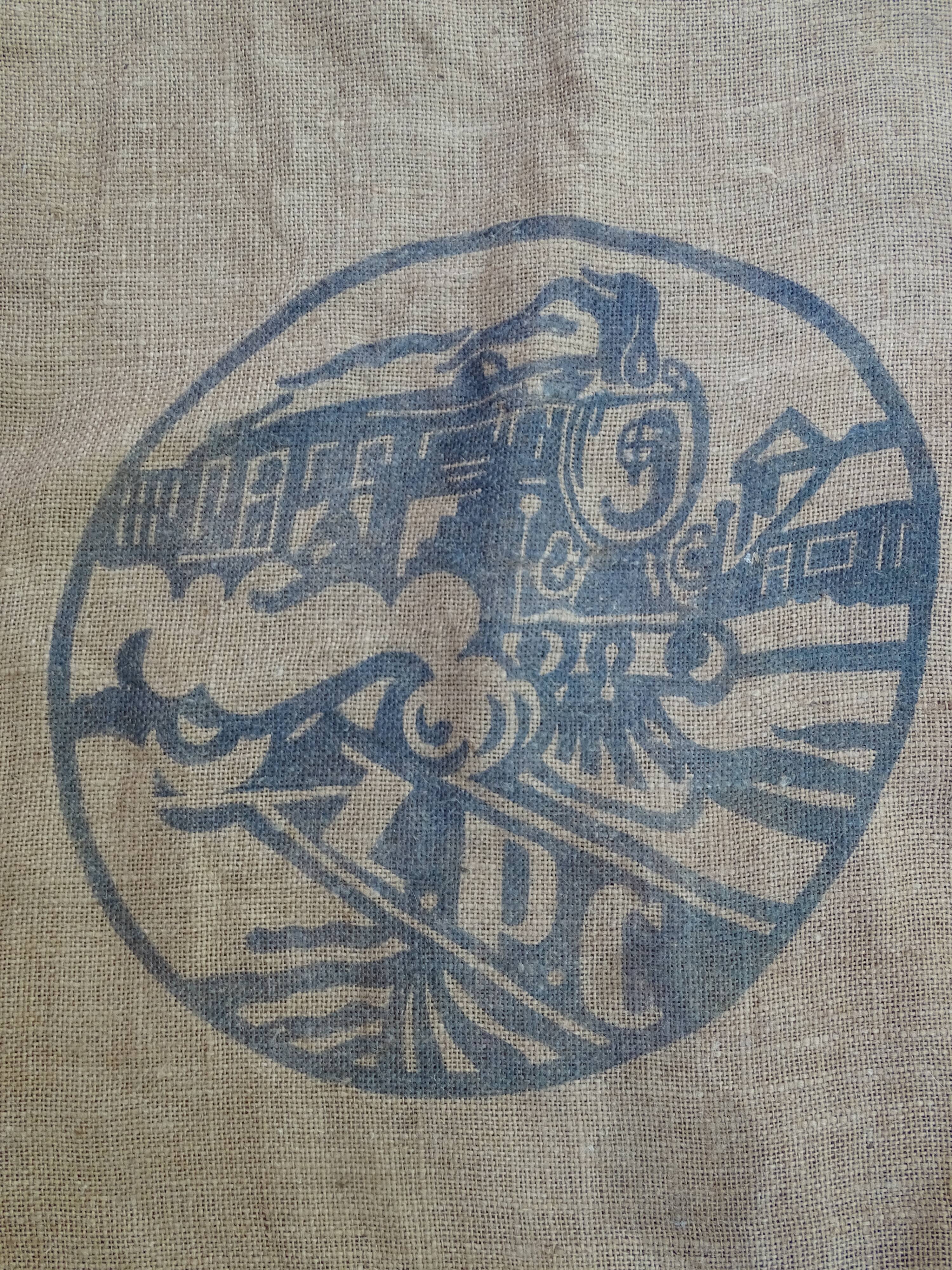 Burlap bag, train décor for the company ZPC
