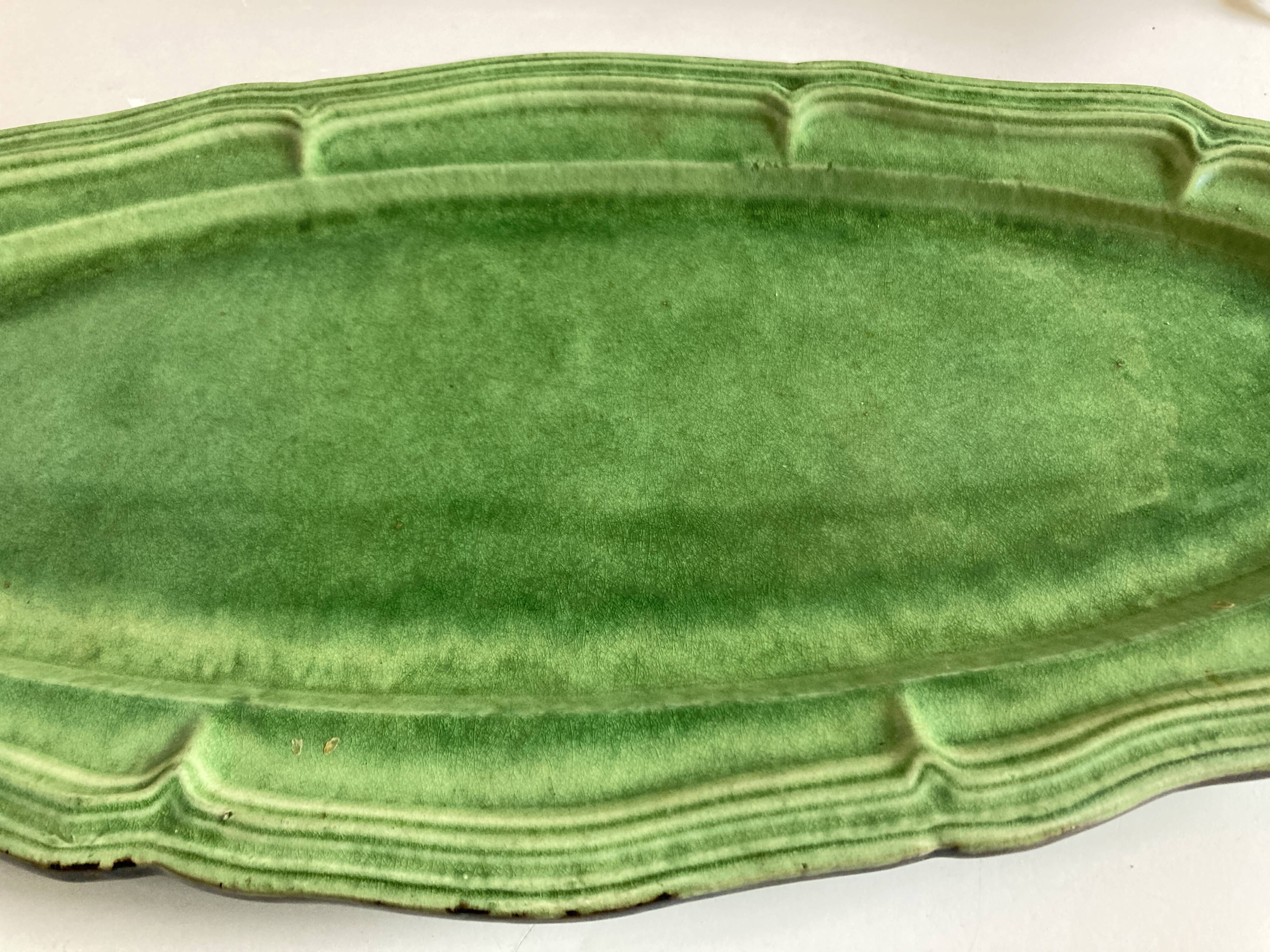 Dieulefit XXXL glazed earthenware dish with fluting 1950
