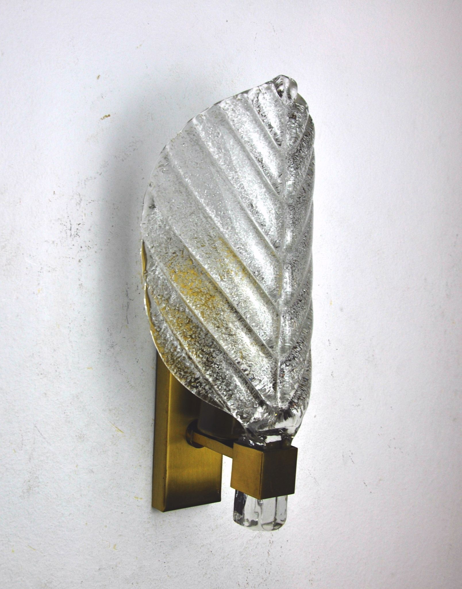 Applique feuille givrée, verre de murano, italie, 1970