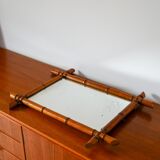 Bamboo effect wooden barber mirror 55 x 41 cm
