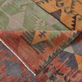 6x13 Kilim Red & Blue Long Wide Ethnic Pattern Wool Kilim Rug, 176x390 Cm