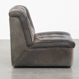 Gray leather design element/ armchair from the 70s + footstool