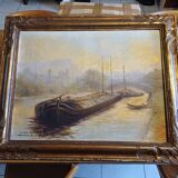 Oil on Canvas 19th Yvonac Annurey R "Barge"