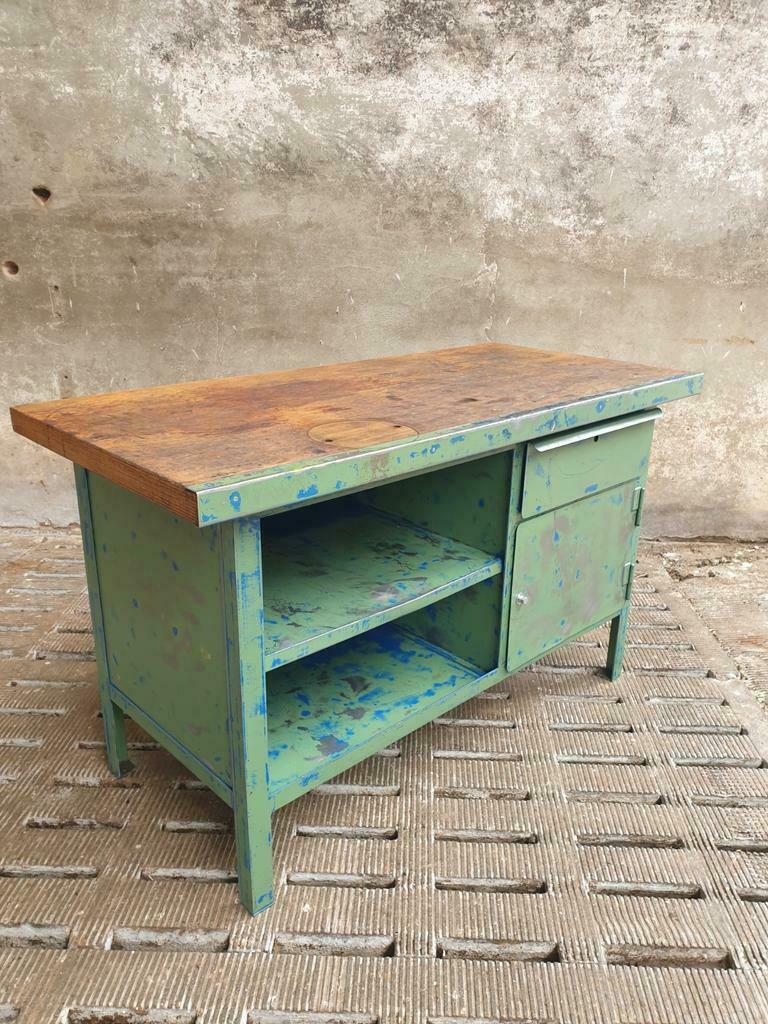 Industrial workbench steel green kitchen or bathroom furniture