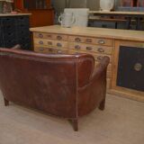 Small Vintage Bench Sofa Studded Leather Sofa 1970s