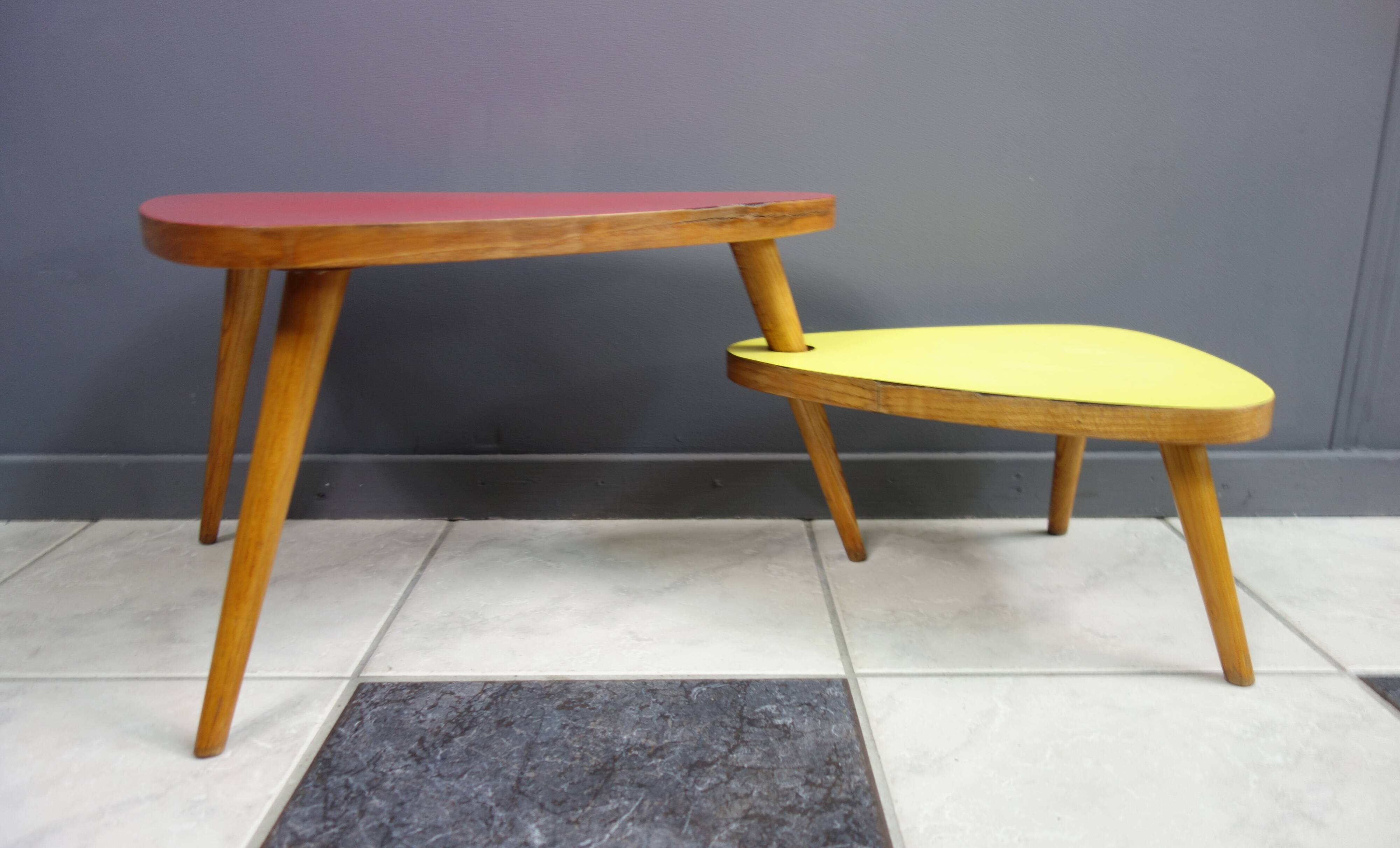 1958 side table unit in red and yellow