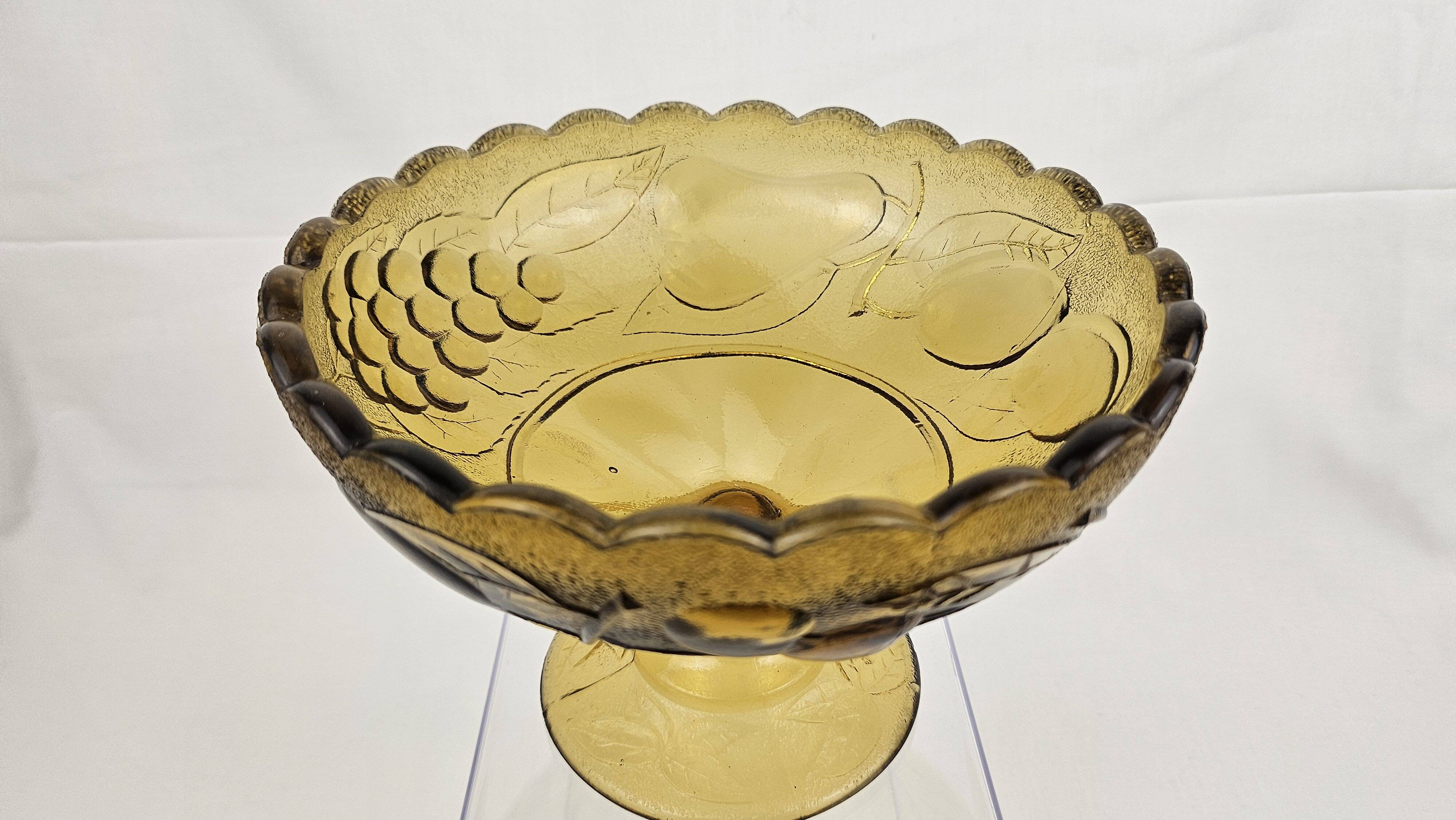 Amber glass compote – retro footed bowl vintage years