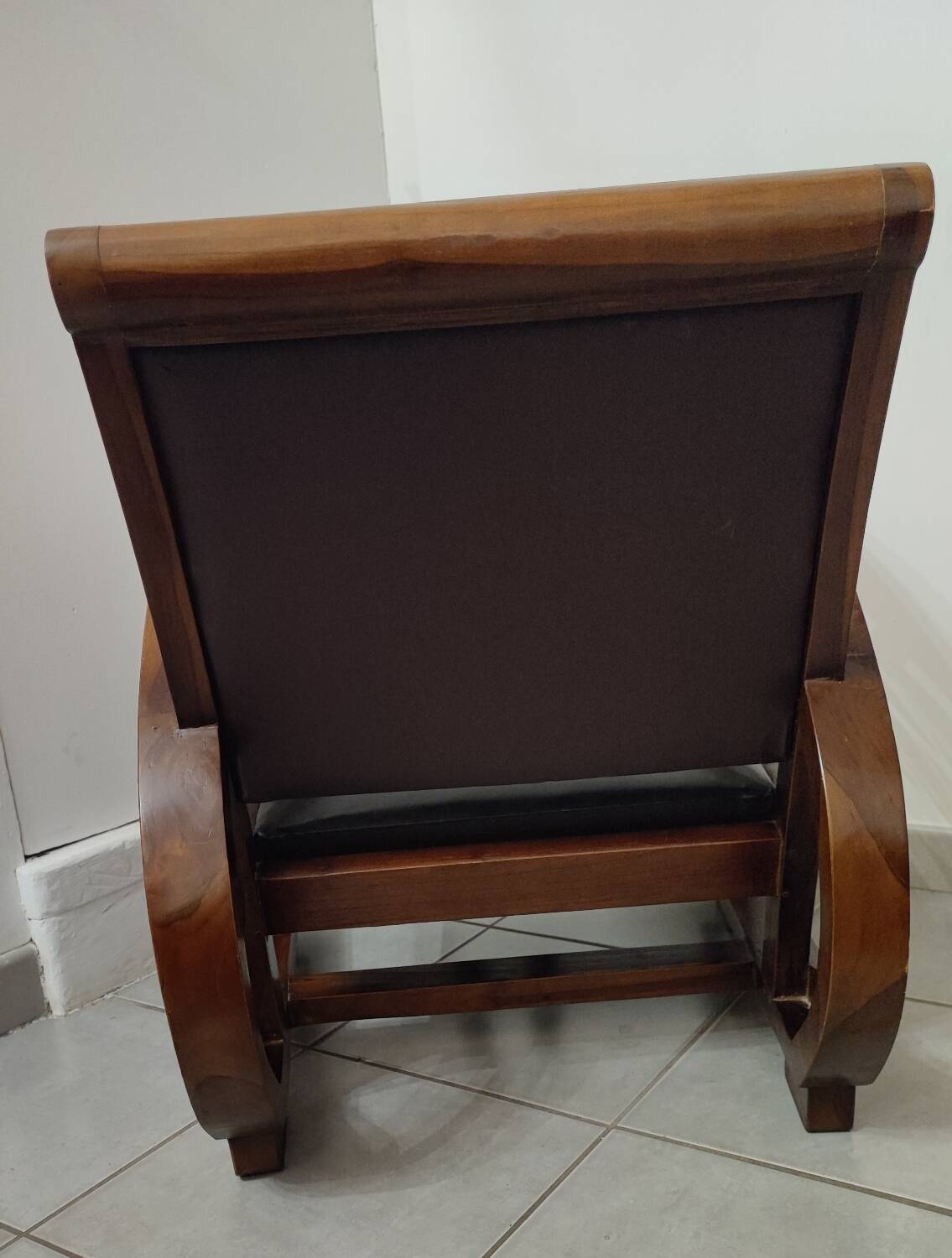 Leather and teak armchair