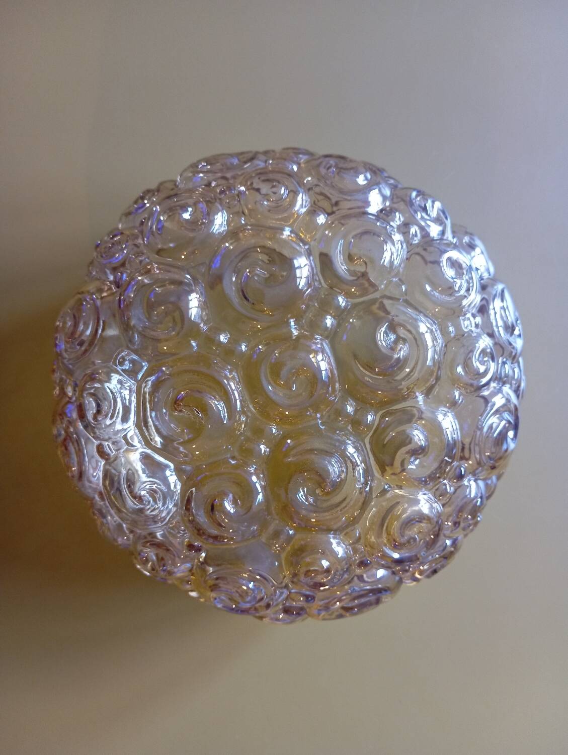 Héléna Tynell snail ceiling / wall light, iridescent amber 1960