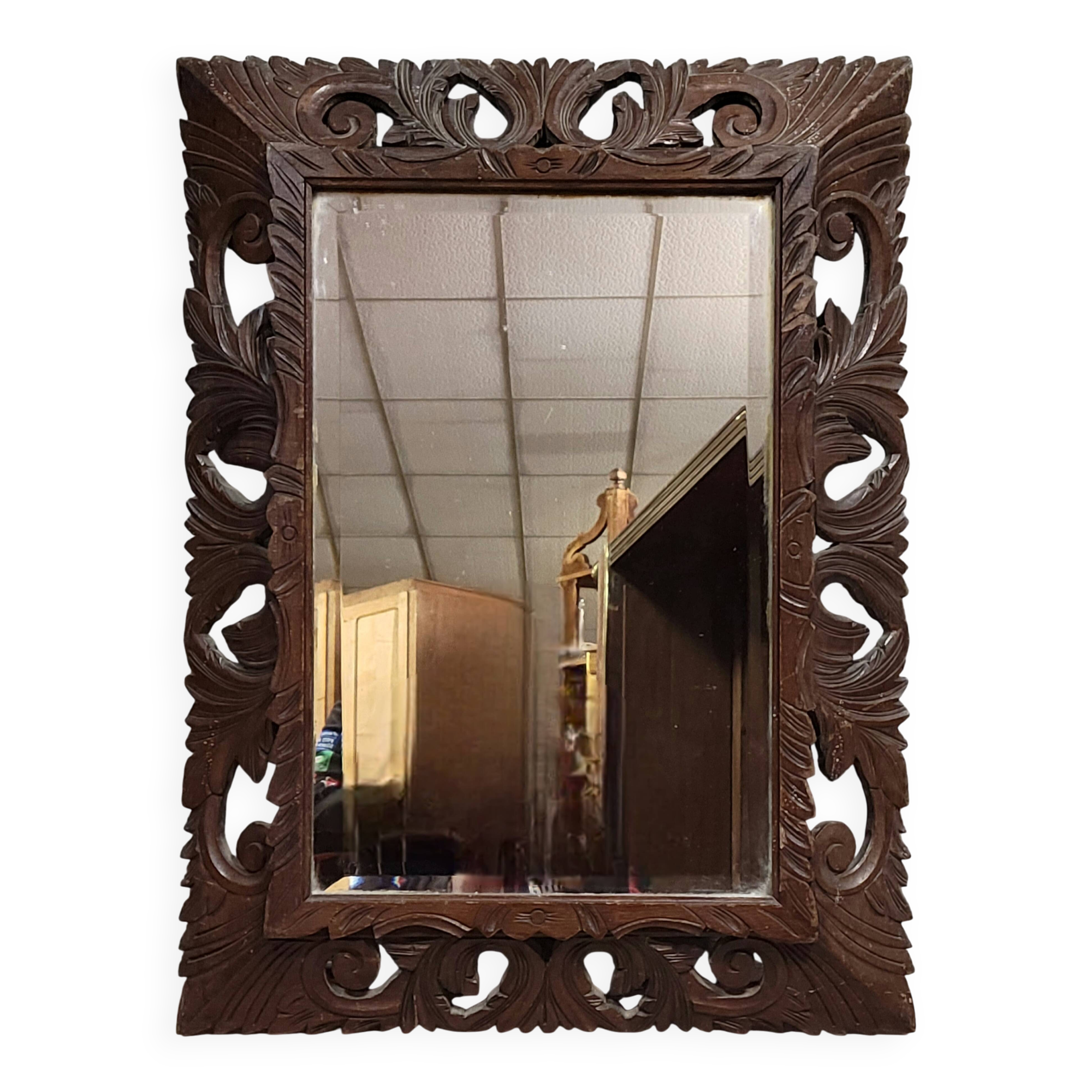 Antique 19th-century carved oak mirror