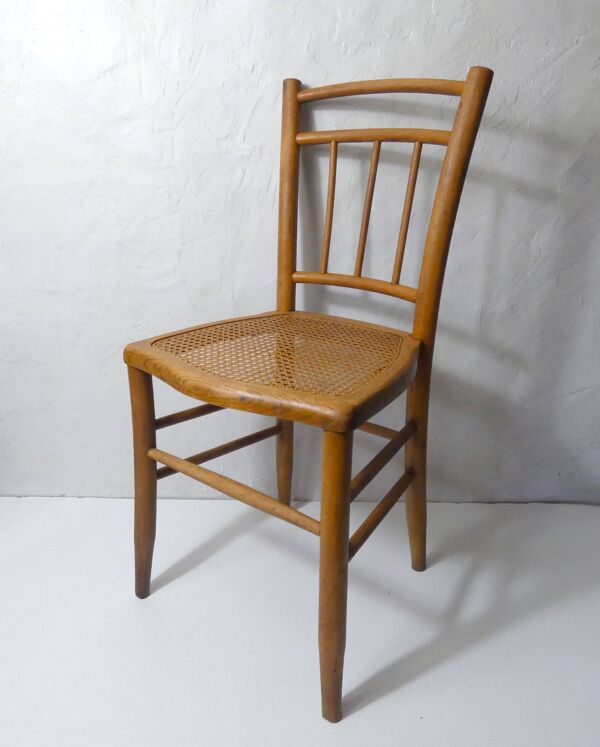 Ancienne chaise bistrot en bois et cannage