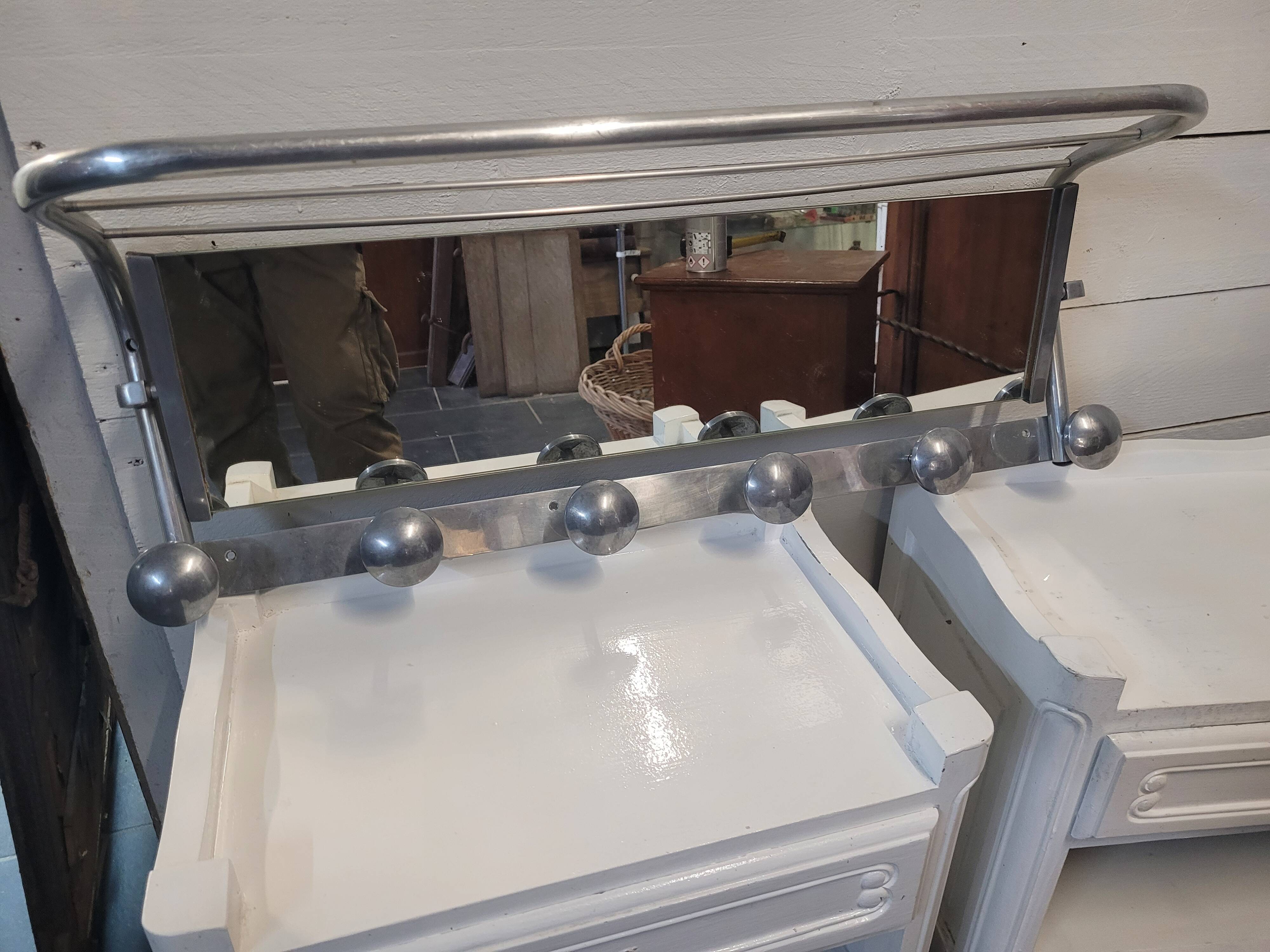 Aluminum wall coat rack with pivoting mirror from the 60s