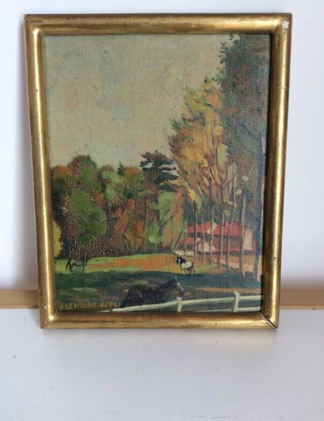 Old landscape painting of horses