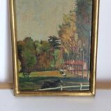 Tableau ancien paysage chevaux