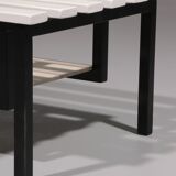 Vintage White Wooden Bench with Black Metal Frame