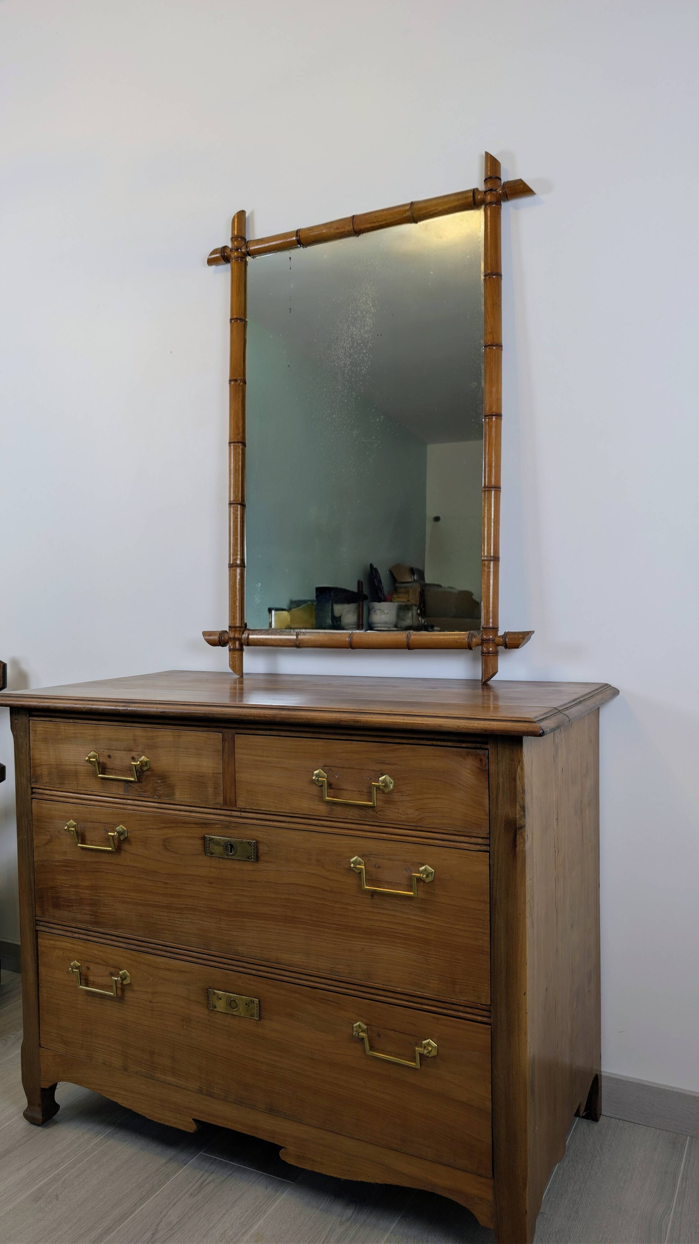 Vintage wooden mirror with bamboo imitation 102 x 75 cm – Exotic spirit