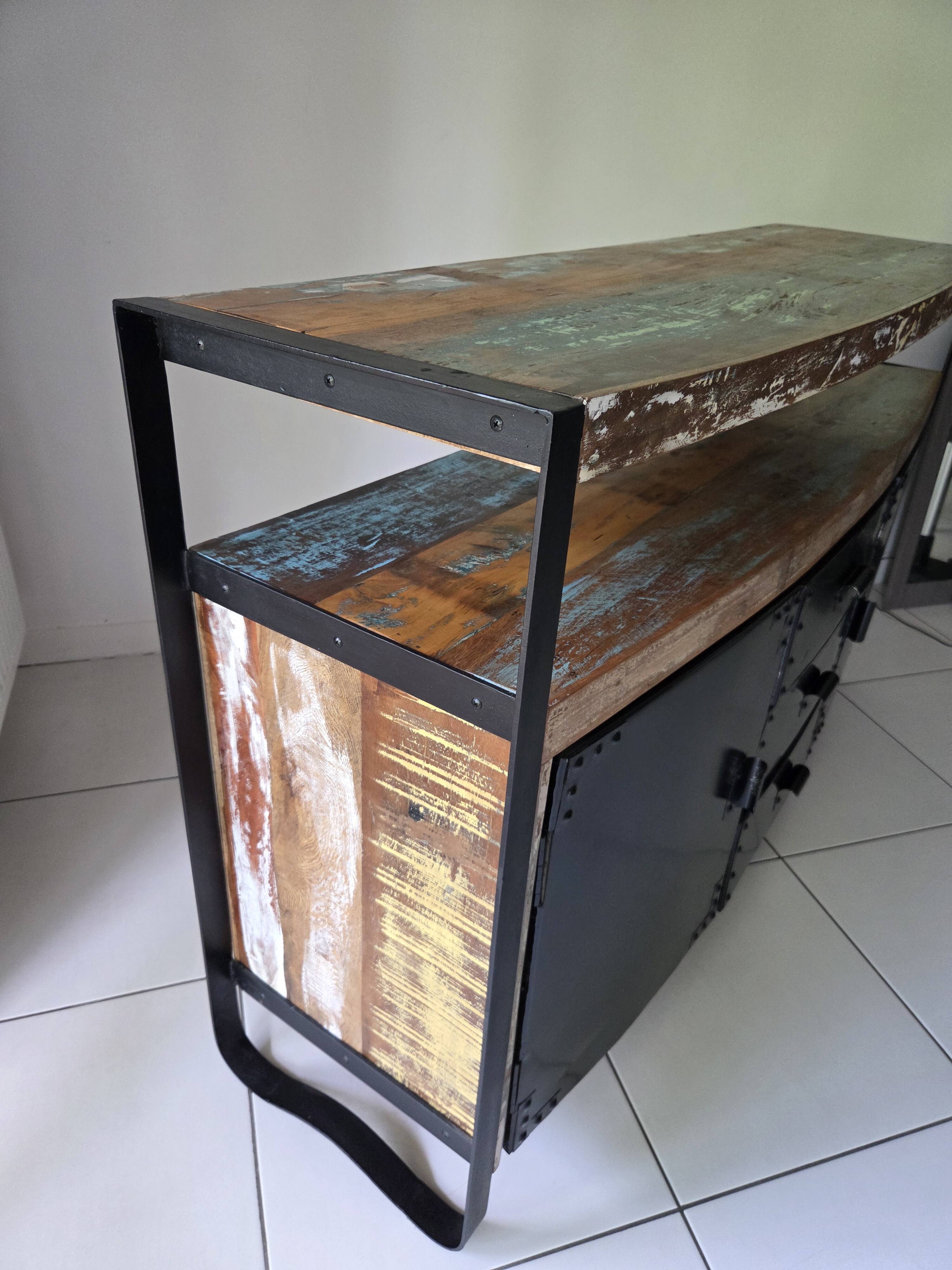 Multicoloured lacquered reclaimed wood buffet INDUSTRIAL