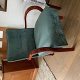 Art Deco green armchair in fabric and wood, 1920s, restored and reupholstered.