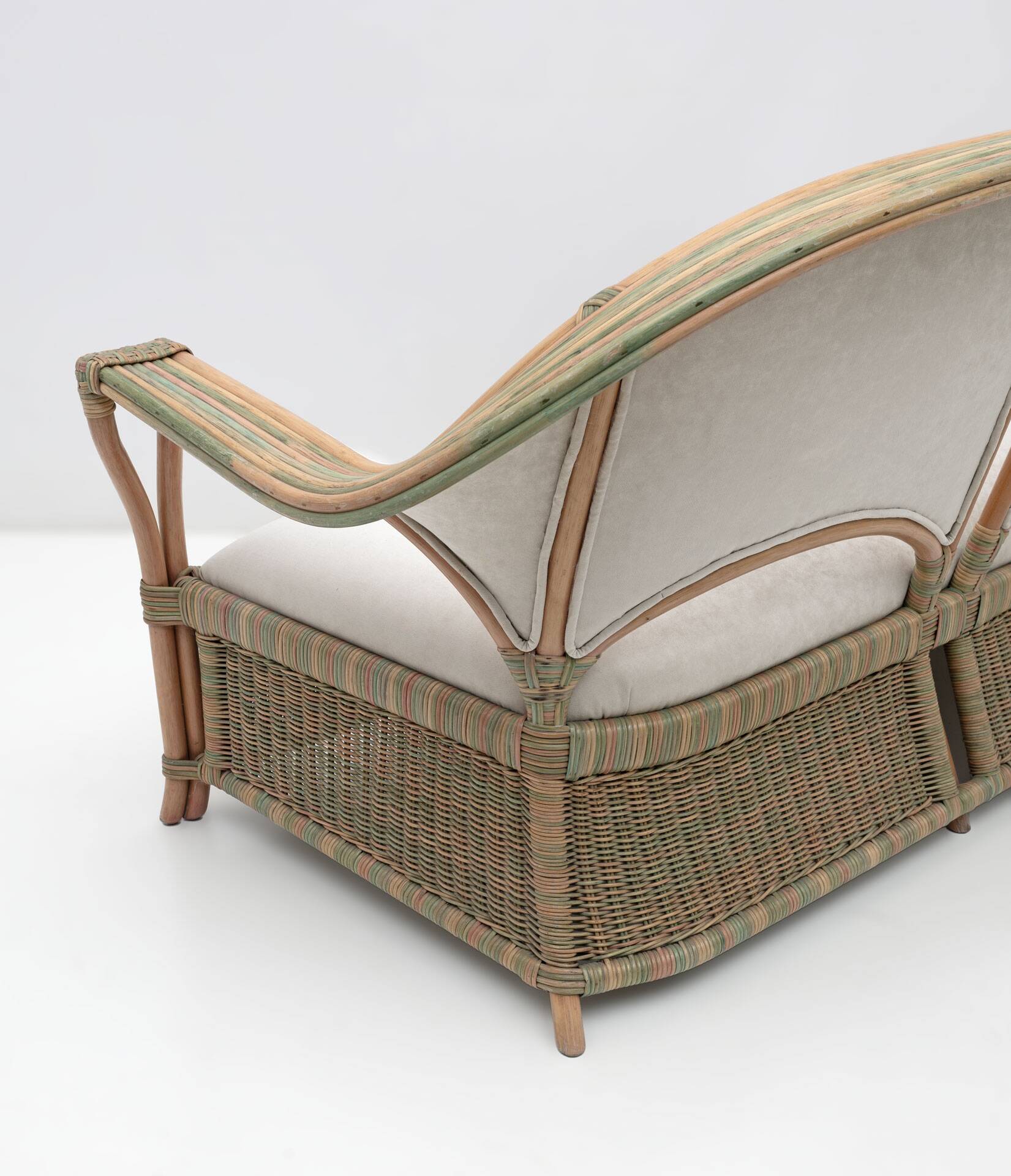 Mid-century Modern Italian Rattan and Wicker Two Armchairs and Sofa, 1970s