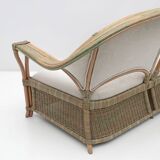 Mid-century Modern Italian Rattan and Wicker Two Armchairs and Sofa, 1970s
