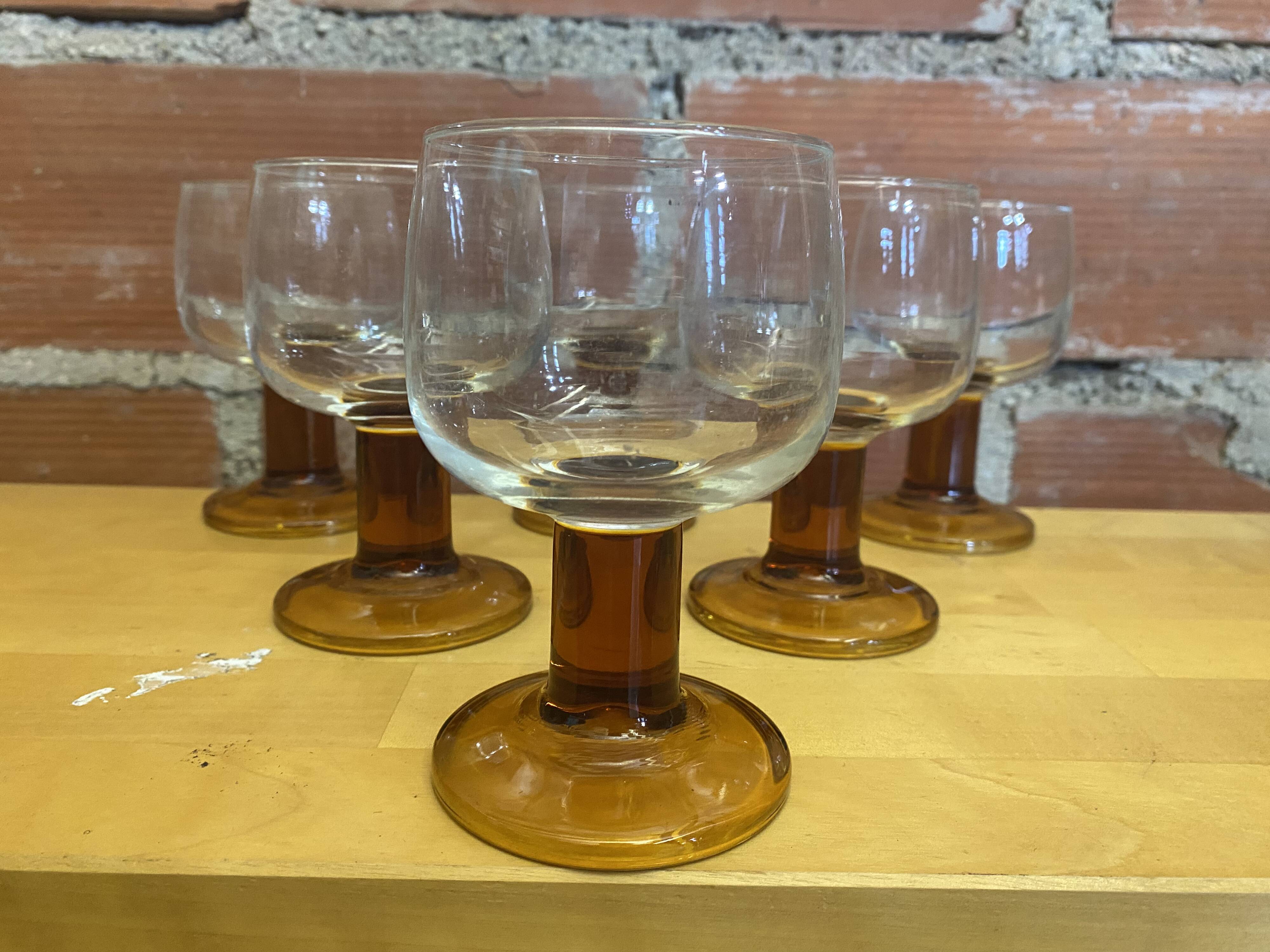 Set of 6 luminarc stemmed glasses transparent & amber vintage #e00