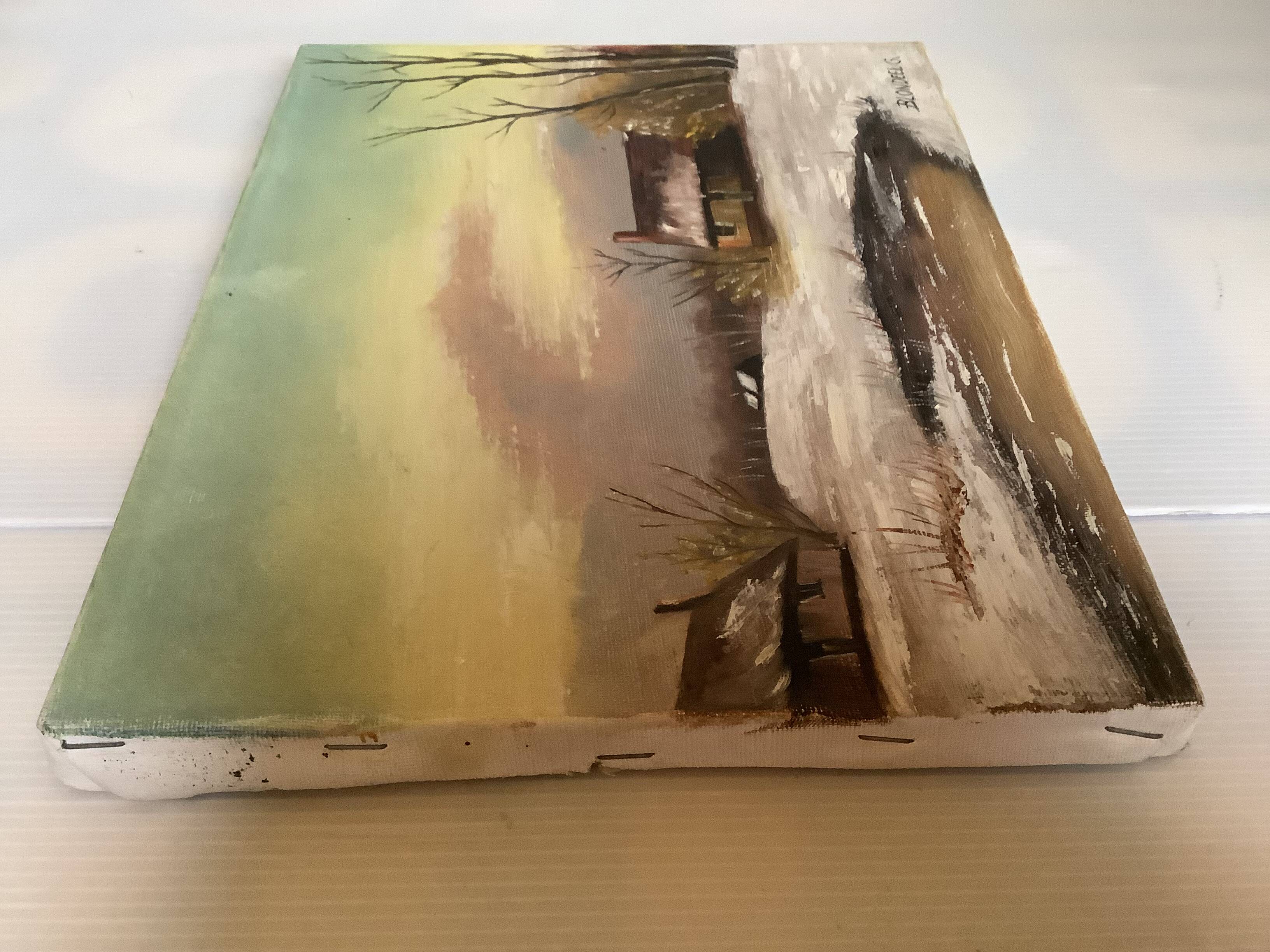 Small winter landscape painting, oil on canvas, signed.