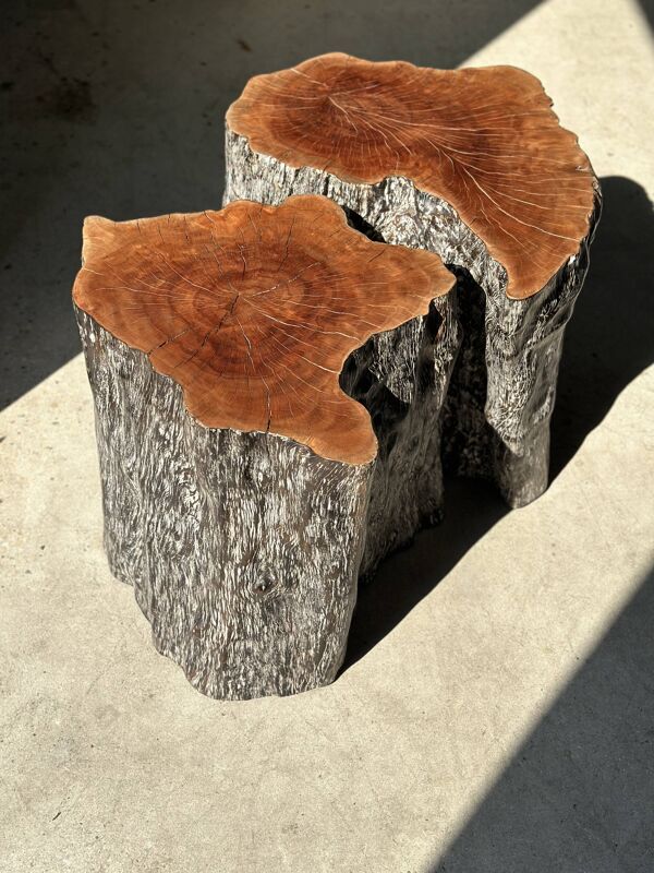 Duo de stool en litchi formant table basse