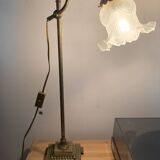 Art Deco bronze and frosted glass tulip lamp