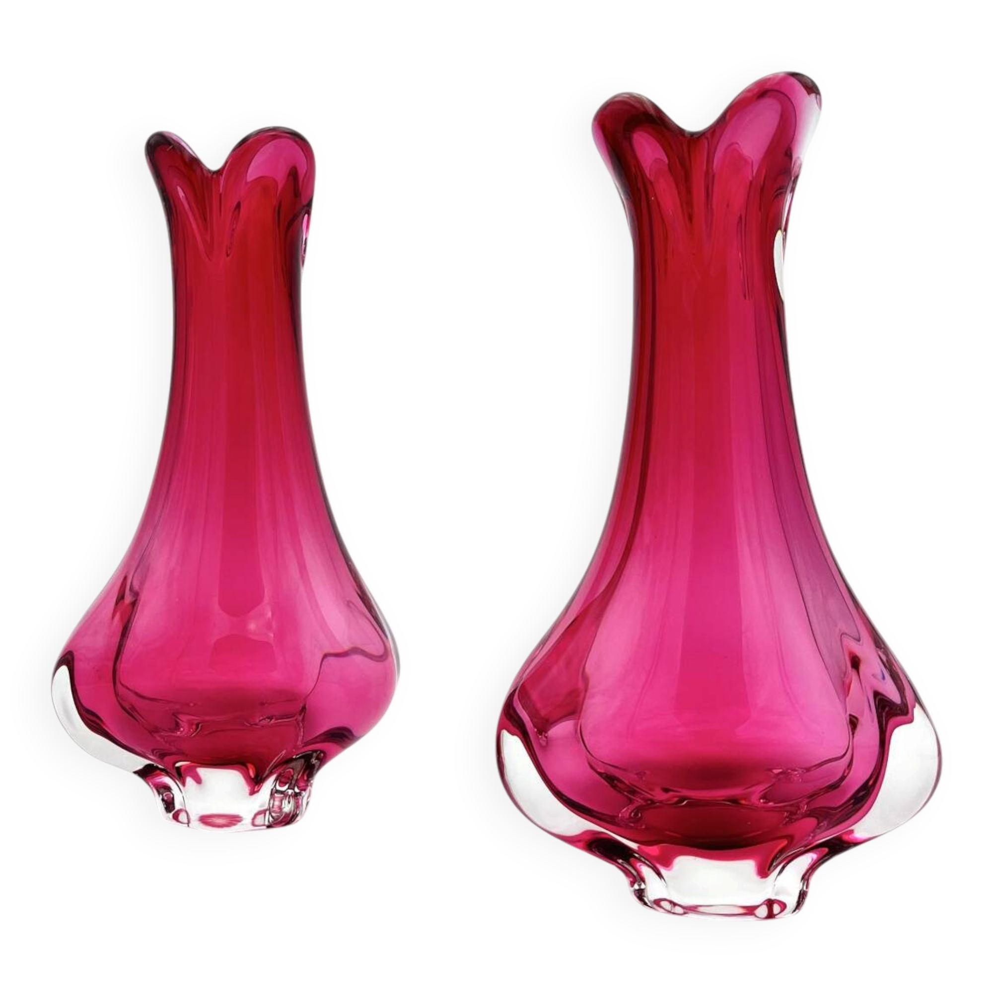 Set of 2 Organic Art Vases Josef Hospodka - Sommerso Fuchsia