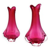 Set of 2 Organic Art Vases Josef Hospodka - Sommerso Fuchsia