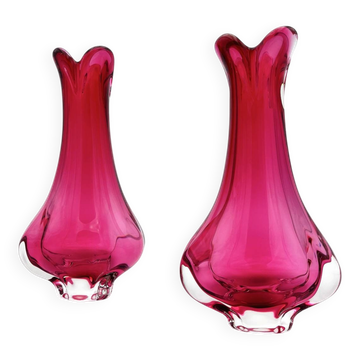 Set of 2 Organic Art Vases Josef Hospodka - Sommerso Fuchsia
