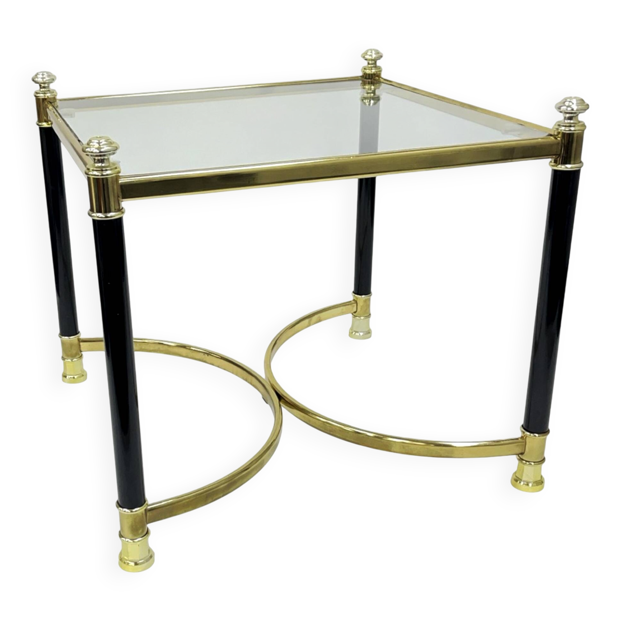 Hollywood Regency Side Table, Brass and Glass, 1970s, Maison Jansen Style