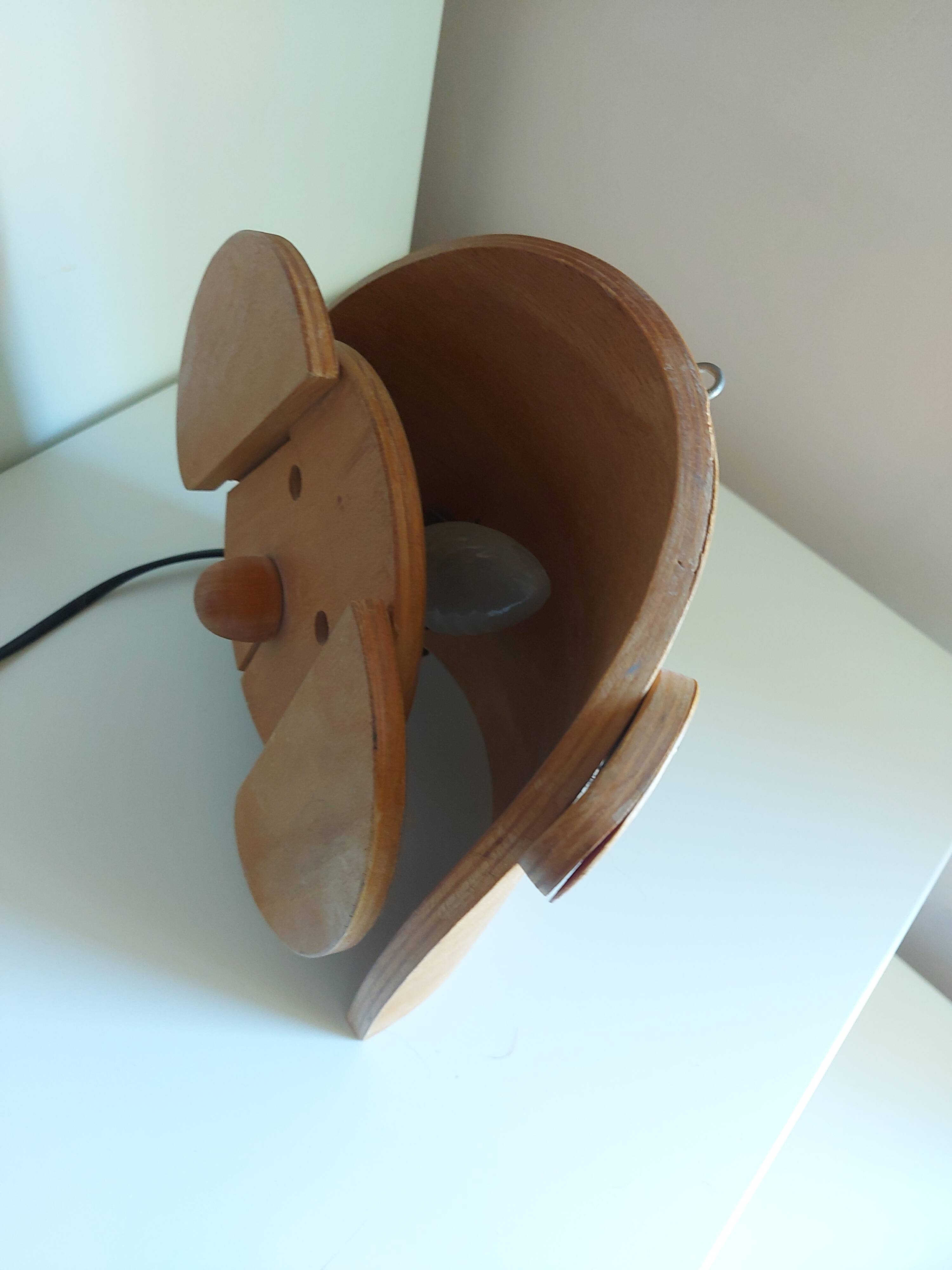 Vintage 80's wooden dog lamp, raison, france
