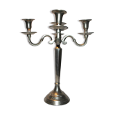 Bougeoir Chandelier argenté 5 feux en fer blanc vintage