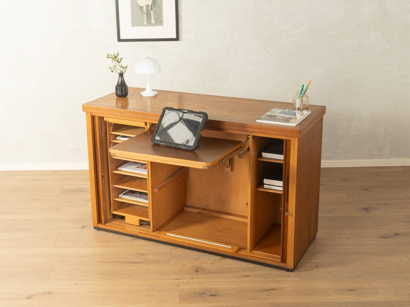 Very rare functional mid-century desk, 1960s, solid wood, Germany