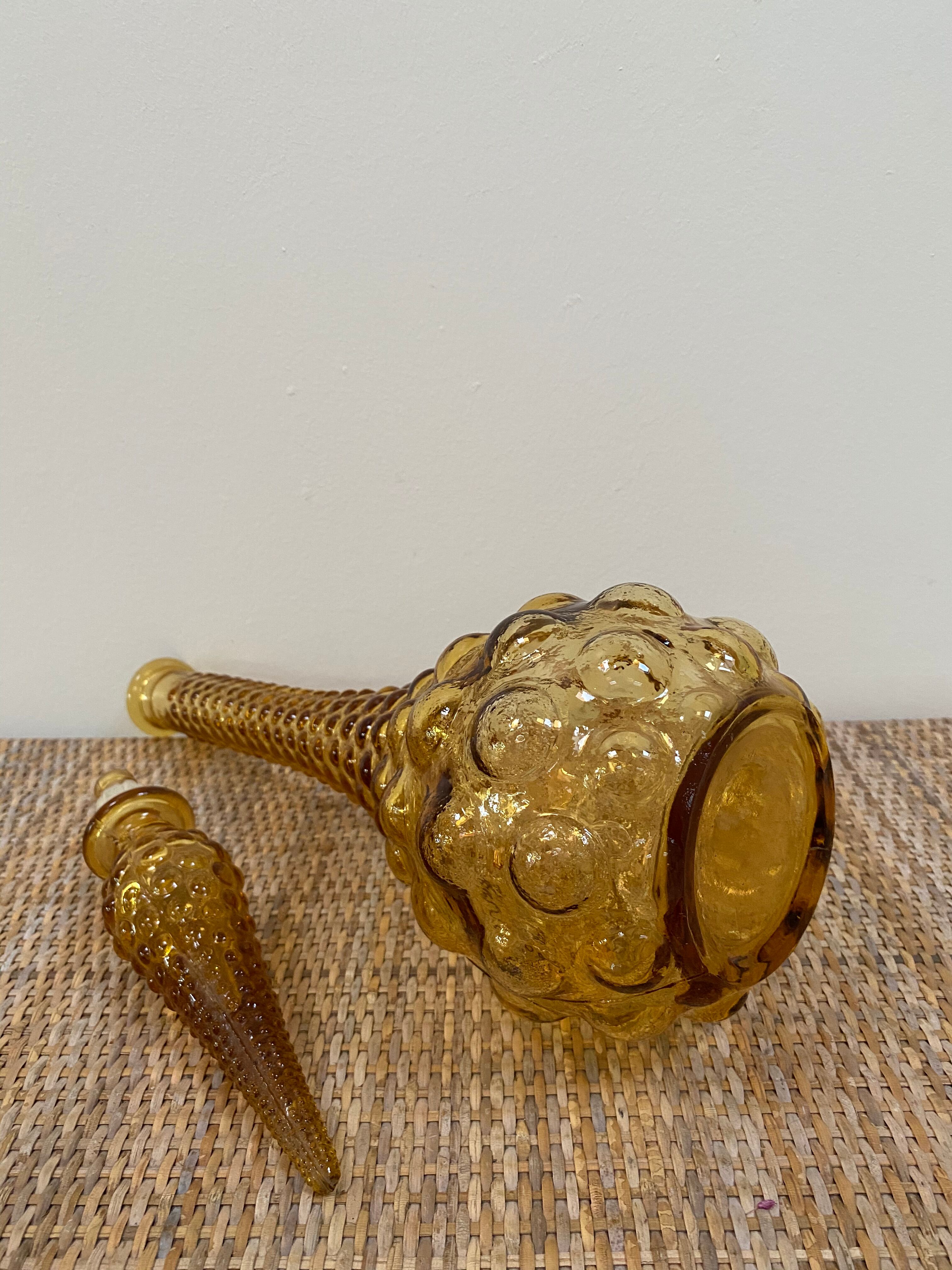 Italian Empoli carafe in amber bubbled glass