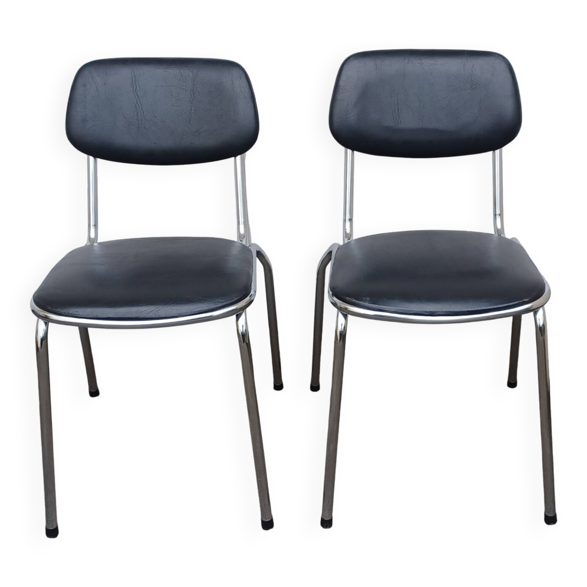 Paire de chaises vintage skaï et chrome