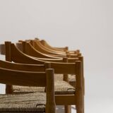 Set of 4 straw and wood chairs, Vico Magistretti, Cassina, 1960s