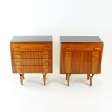 Tables de chevet du milieu du siècle avec plateau en verre noir, Novy Domov, Tchécoslovaquie, années 1960
