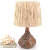 Sésame Vallauris ceramic lamp, raffia lampshade, 1970s