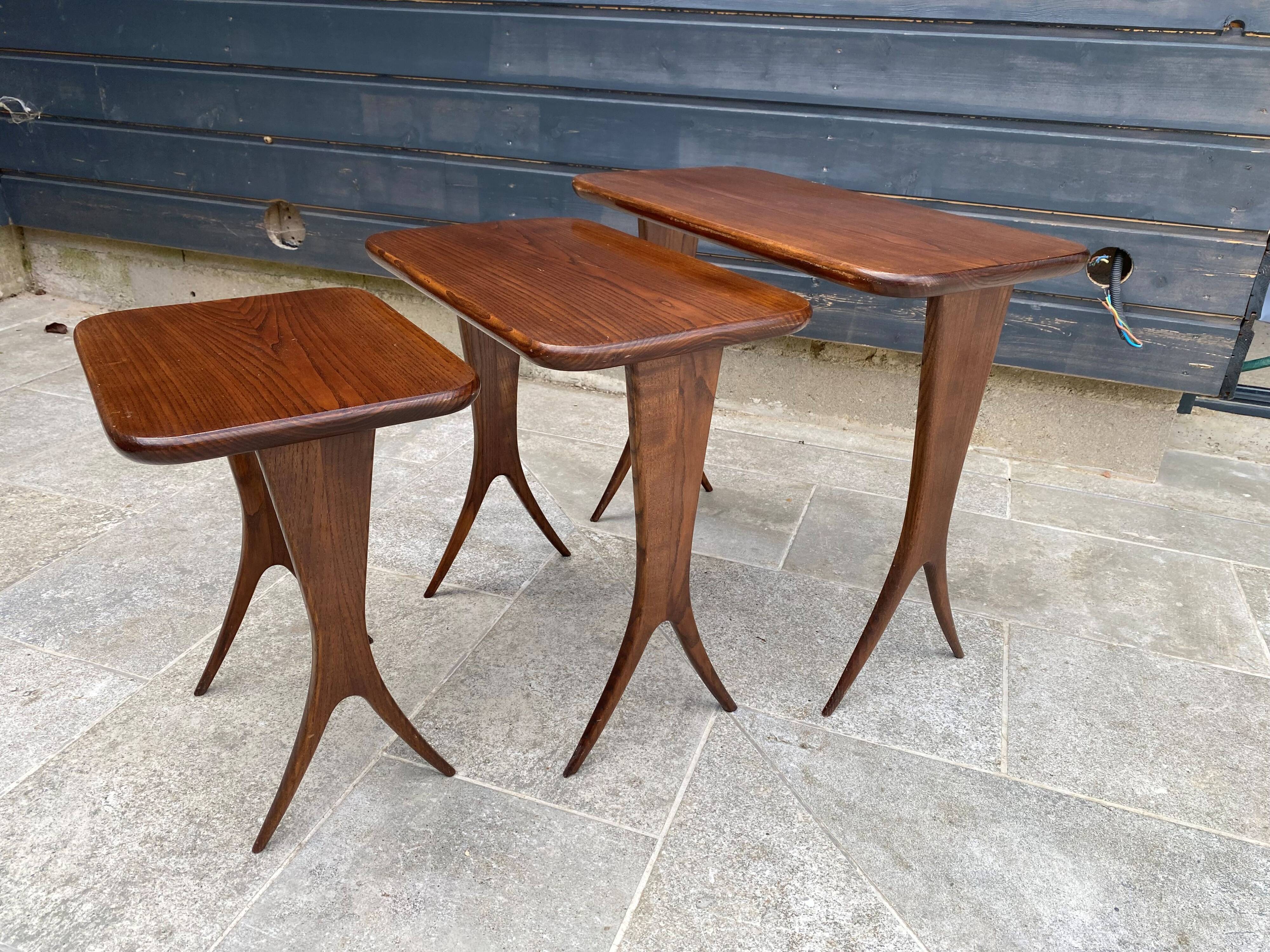 Set of 3 nesting tables by Raphaël Raffel, Scandinavian vintage, 1960s