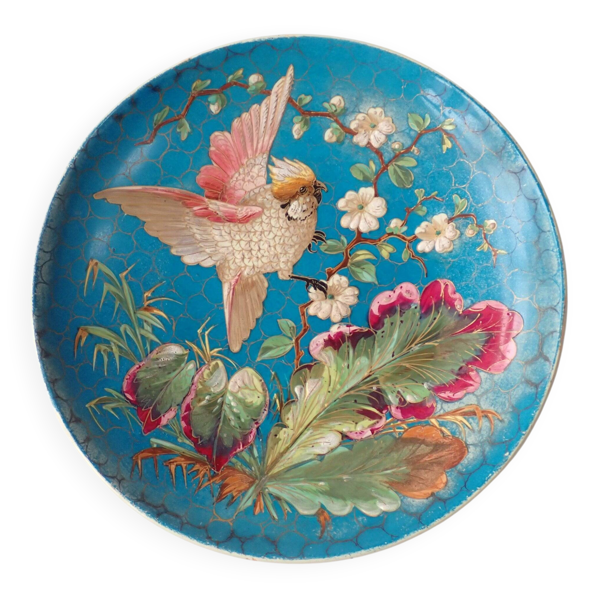 Exotic bird plate late 19th century - B & Cie Creil & Montereau