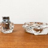 Mid-century Scandinavian heavy frosted glass table and ashtray, 1960s, set of 2.