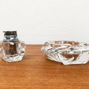 Mid-century Scandinavian heavy frosted glass table and ashtray, 1960s, set of 2.