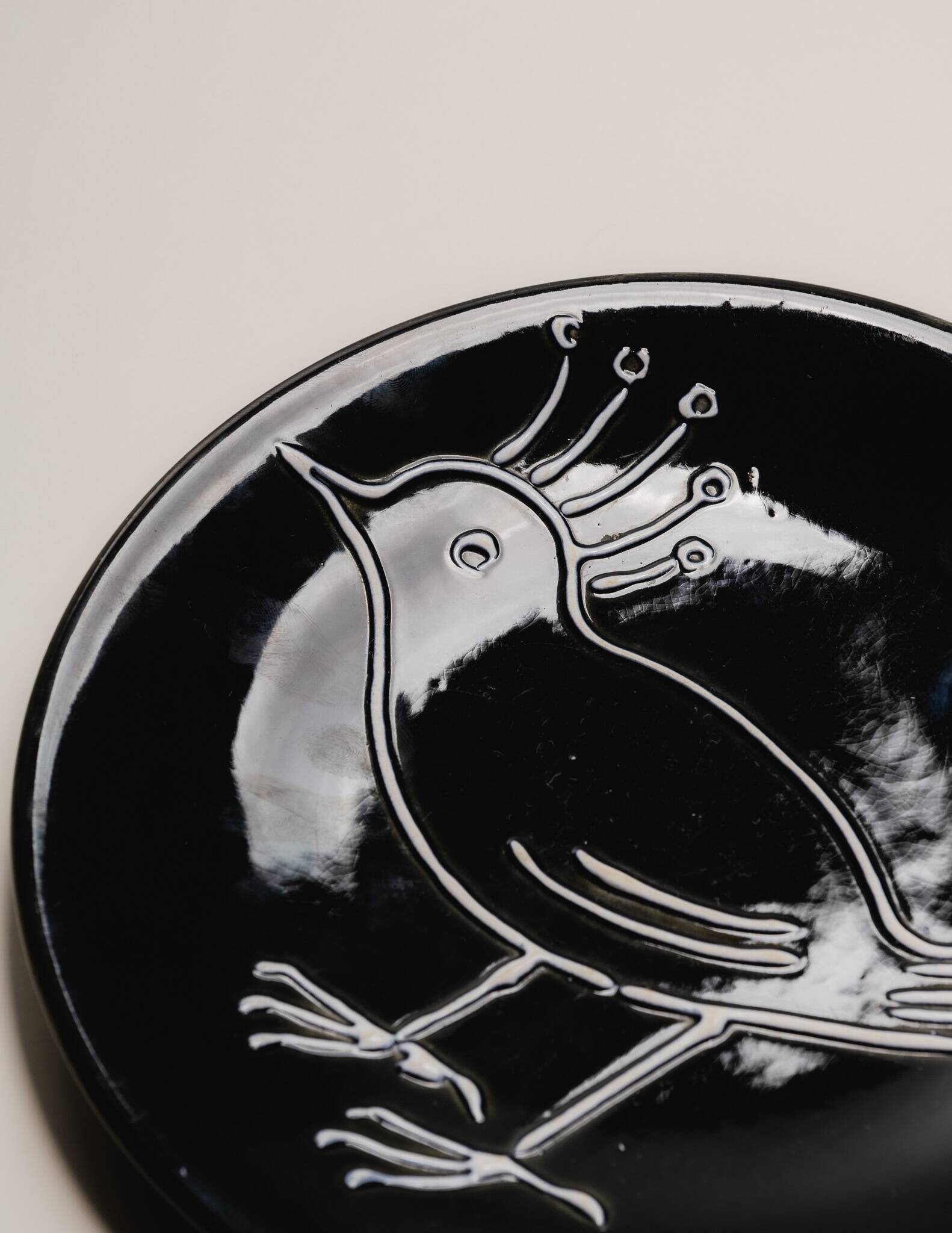 CERAMIC PLATE WITH BIRD DECOR, ROBER PICAULT, 1950s