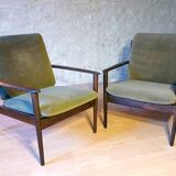 Pair of Danish Grete Jalk armchairs model Poul Jeppesen 56 in rosewood Denmark.