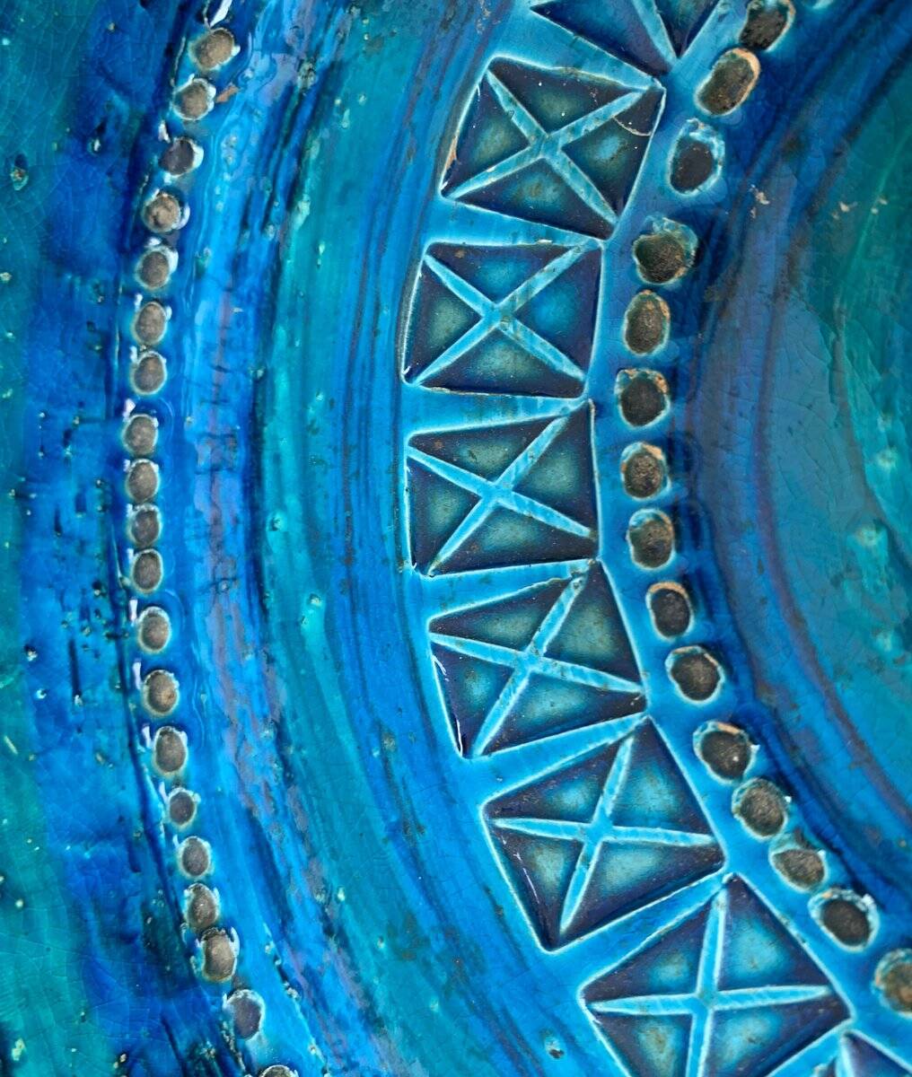 Large blue pottery bowl Rimini by Aldo Londi for Bitossi, Italy, 1960s.