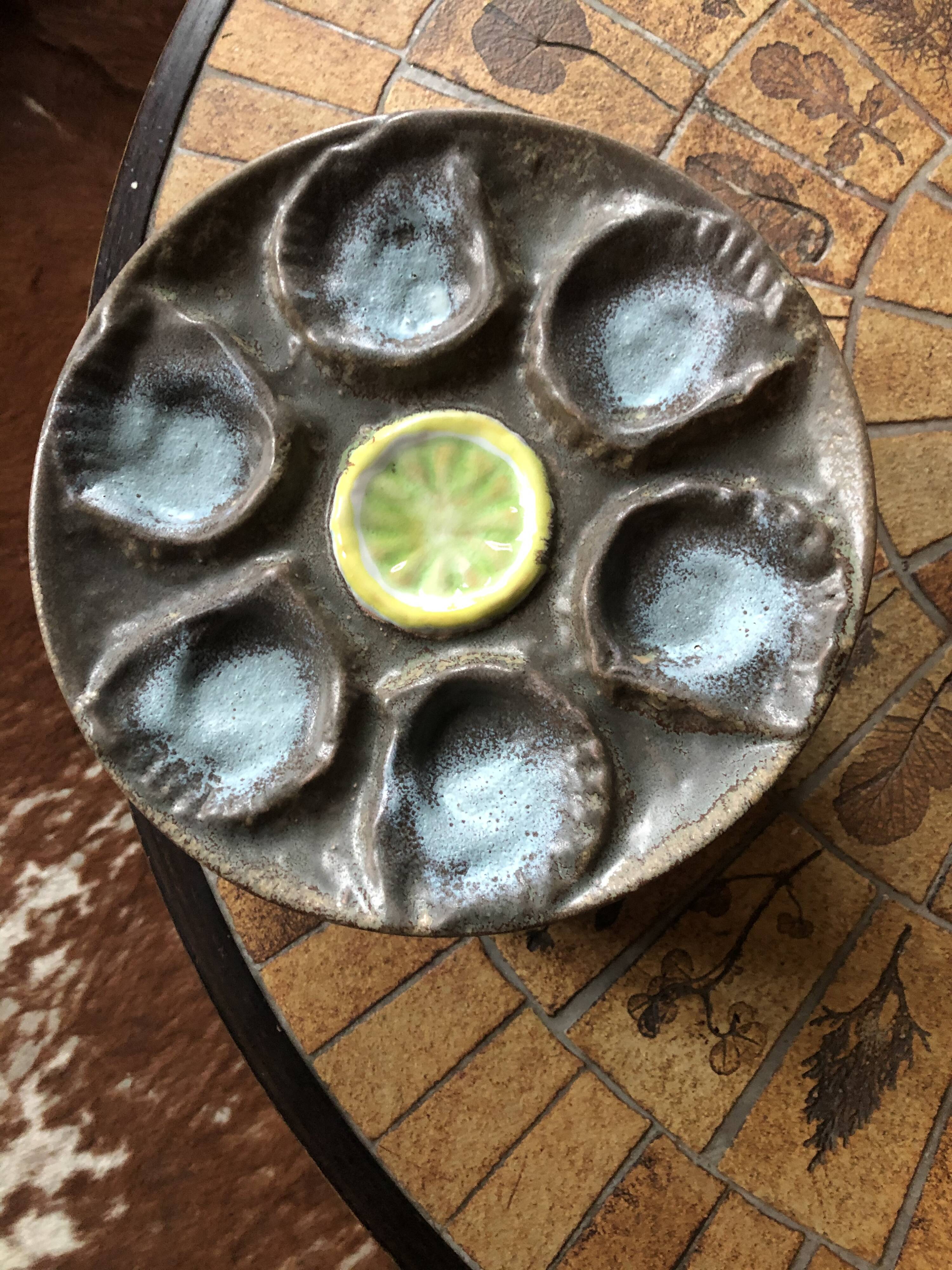 Vallauris ceramic oyster plates circa 1960 x8